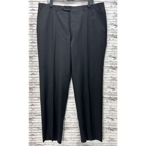 Canali Dress Pants Mens 38x32 Black 100% Wool Flat Front Cuffed Made In Italy